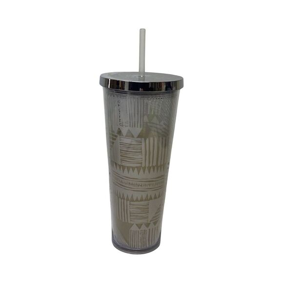 2014 Starbucks Aztec Pattern Cold Cup Coffee Tumbler Gold Silver 24oz Venti Size - Picture 4 of 6